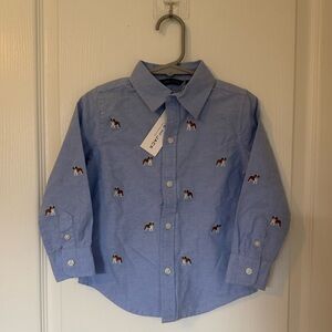 Janie and Jack Bulldog Embroidery Blue Button-Up Shirt 2T NWT